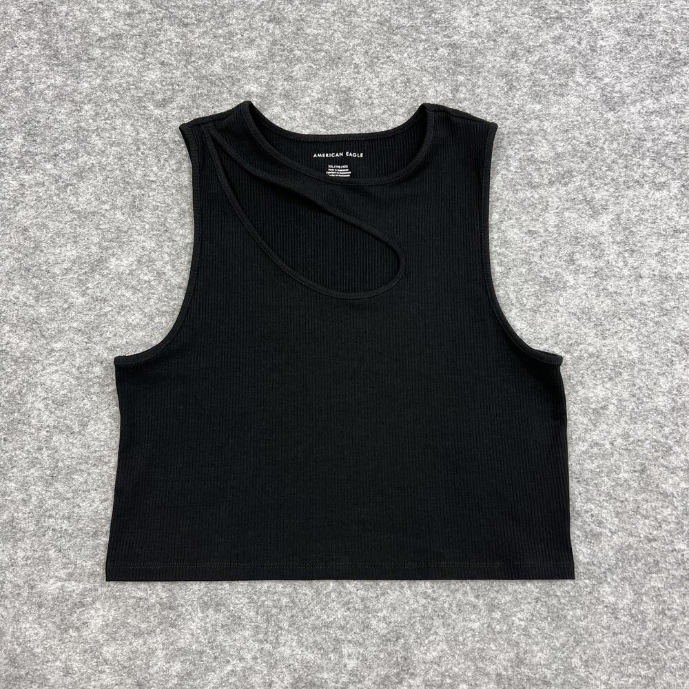 American Eagle Tank Womens XXL Black Cropped Ribbed Slim Stretch Summer Casual